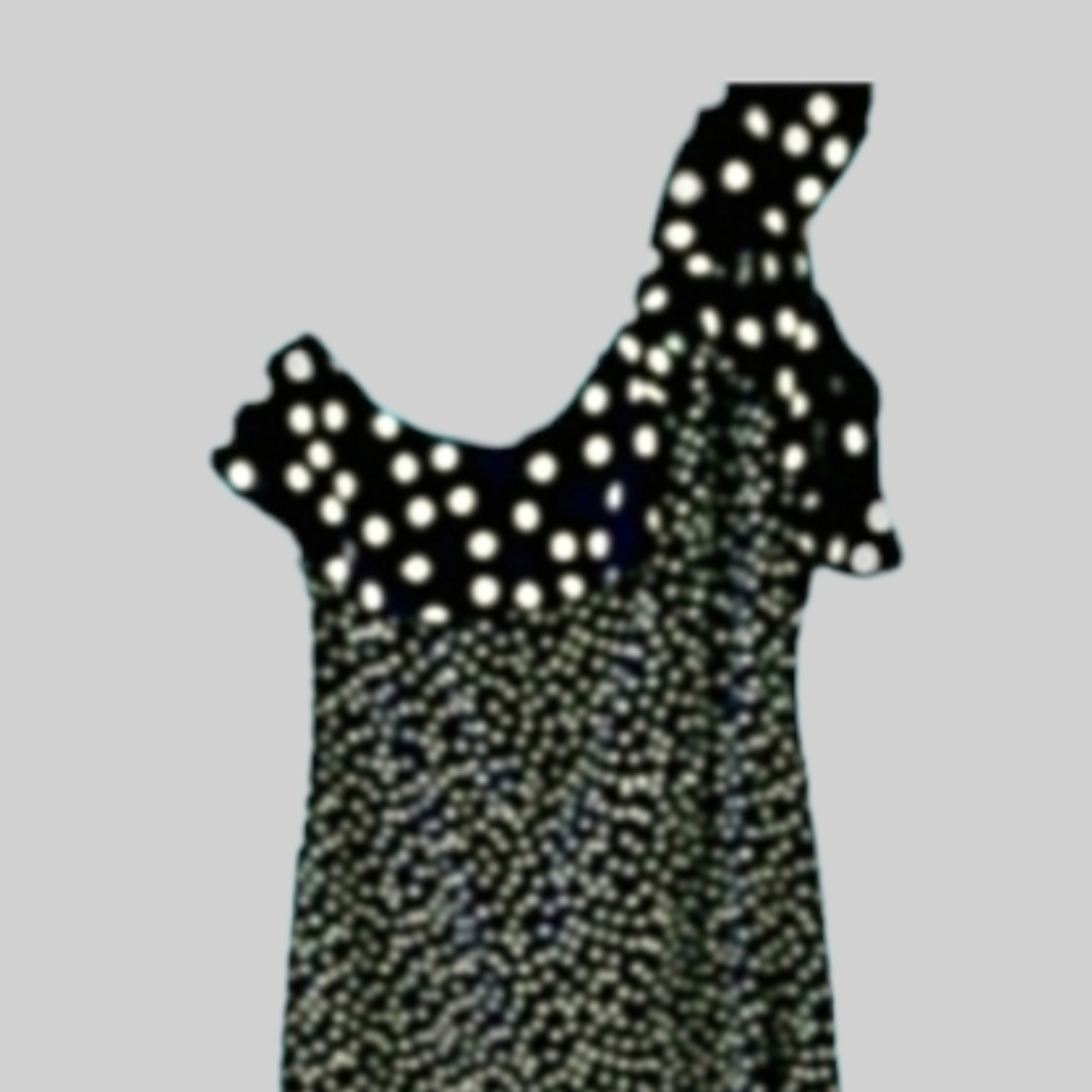 A New Day Medium One Shoulder Navy And White Polka Dot Asymmetrical Dress - Picture 5 of 5